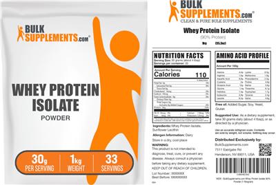 BulkSupplements.com Whey Protein Isolate Powder 30 g product packaging