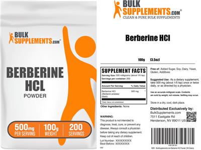 BulkSupplements.com Berberine HCL Powder 500 mg source label used in the packaging illustration