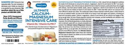 ProCaps Laboratories Ultimate Calcium-Magnesium Intensive Care source label used in the packaging illustration