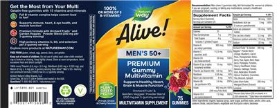 Nature's Way Alive! Men's 50+ Premium Gummy Multivitamin source label used in the packaging illustration
