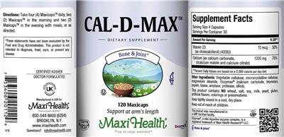 Maxi Health Cal-D-Max source label used in the packaging illustration