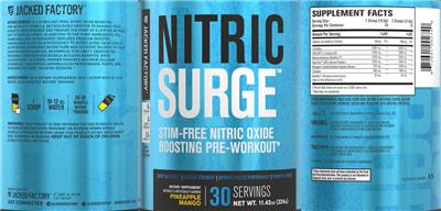 Jacked Factory Nitric Surge Pineapple Mango source label used in the packaging illustration