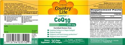 Country Life CoQ10 200 mg source label used in the packaging illustration
