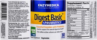 Enzymedica Digest Basic + Probiotics source label used in the packaging illustration