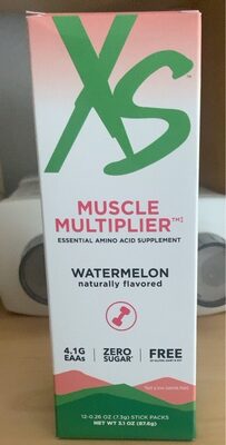 XS Muscle Multiplier Watermelon source label used in the packaging illustration