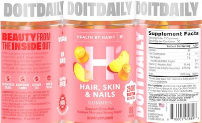 Health by Habit Hair Skin & Nails Gummies Natural Peach Flavor source label used in the packaging illustration