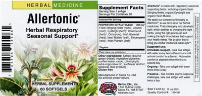 Herbs Etc. Allertonic source label used in the packaging illustration