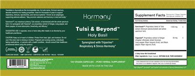 Harmony Nutraceuticals Tulsi & Beyond source label used in the packaging illustration