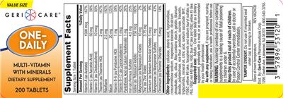 Geri-Care One-Daily Multi-Vitamin with Minerals source label used in the packaging illustration