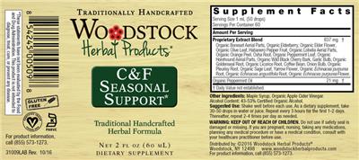 Woodstock Herbal Products C&F Seasonal Support product packaging