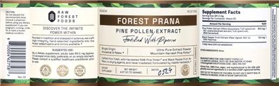 Raw Forest Foods Pine Pollen Extract Powder source label used in the packaging illustration