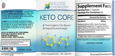 Success Chemistry Keto Core source label used in the packaging illustration