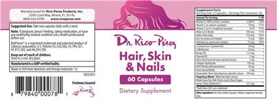 Dr. Rico Perez Hair Skin & Nails source label used in the packaging illustration