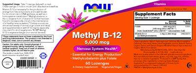 NOW Methyl B-12 5000 mcg source label used in the packaging illustration