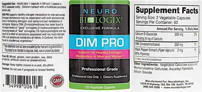 Neurobiologix DIM Pro source label used in the packaging illustration