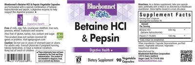 Bluebonnet Betaine HCl & Pepsin source label used in the packaging illustration