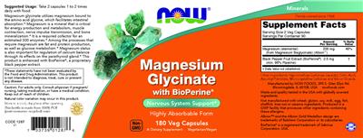 NOW Magnesium Glycinate with BioPerine source label used in the packaging illustration