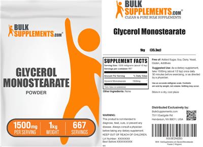 BulkSupplements.com Glycerol Monostearate Powder 1500 mg product packaging