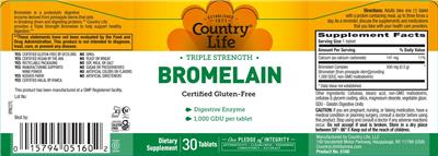 Country Life Triple Strength Bromelain source label used in the packaging illustration
