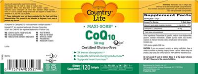 Country Life Maxi-Sorb CoQ10 30 mg product packaging