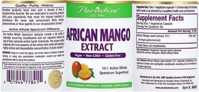 Paradise African Mango source label used in the packaging illustration