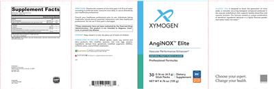 XYMOGEN AngiNOX Elite Natural Fruit Punch Flavor source label used in the packaging illustration