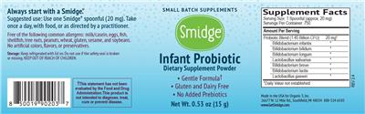 Smidge Infant Probiotic source label used in the packaging illustration