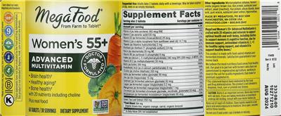 MegaFood Women's 55+ Advanced Multivitamin source label used in the packaging illustration