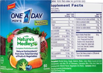 Bayer One A Day Men's with Nature's Medley source label used in the packaging illustration