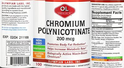 OL Olympian Labs Chromium Polynicotinate 200 mcg source label used in the packaging illustration