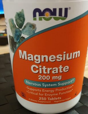 NOW Magnesium Citrate 200 mg source label used in the packaging illustration