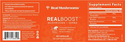 Real Mushrooms RealBoost source label used in the packaging illustration