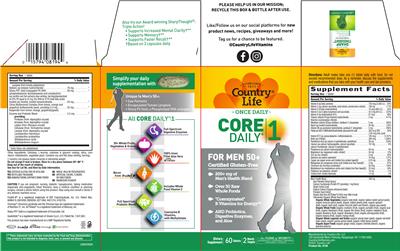 Country Life Core Daily-1 for Men 50+ source label used in the packaging illustration