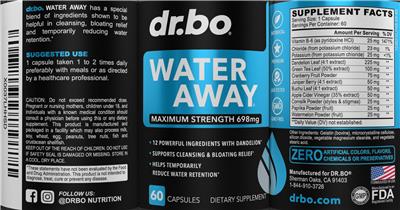 dr.bo Water Away 698 mg source label used in the packaging illustration