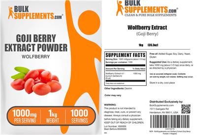 BulkSupplements.com Goji Berry Extract Powder 1000 mg product packaging