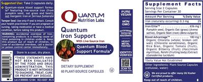 Quantum Nutrition Labs Quantum Iron Support source label used in the packaging illustration
