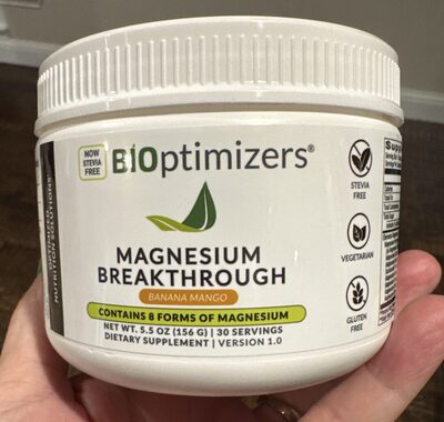 BiOptimizers Magnesium Breakthrough Banana Mango source label used in the packaging illustration