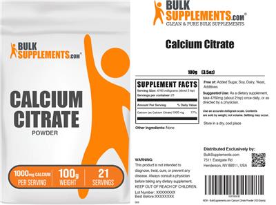 BulkSupplements.com Calcium Citrate Powder 1000 mg source label used in the packaging illustration