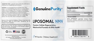 GenuinePurity Liposomal NMN source label used in the packaging illustration