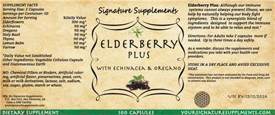 Signature Supplements Elderberry Plus source label used in the packaging illustration