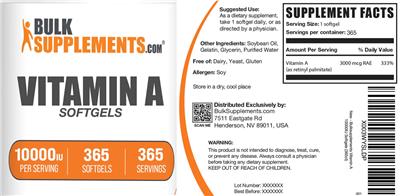 BulkSupplements.com Vitamin A Softgels 10000 IU product packaging