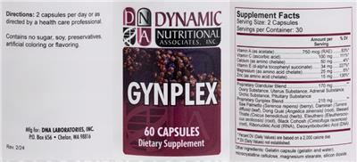 DNA Dynamic Nutritional Associates Gynplex source label used in the packaging illustration