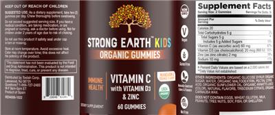 Strong Earth Kids Vitamin C with Vitamin D3 & Zinc Mandarin & Orange Flavors product packaging