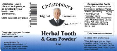 Christopher's Original Formulas Herbal Tooth & Gum Powder source label used in the packaging illustration