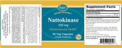 Baar Nature's Blessing Nattokinase 100 mg source label used in the packaging illustration