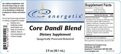 Energetix Core Dandi Blend source label used in the packaging illustration