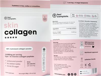 feel complete. Skin Collagen 10000 mg Unflavoured source label used in the packaging illustration