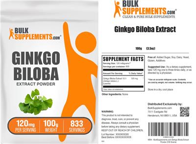 BulkSupplements.com Ginkgo biloba Extract Powder 120 mg product packaging