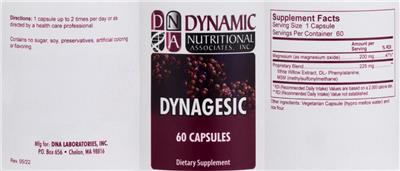 DNA Dynamic Nutritional Associates Dynagesic source label used in the packaging illustration
