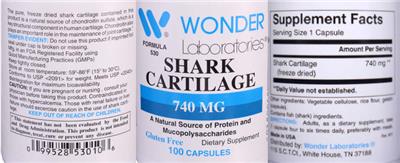 Wonder Laboratories Shark Cartilage 740 mg source label used in the packaging illustration